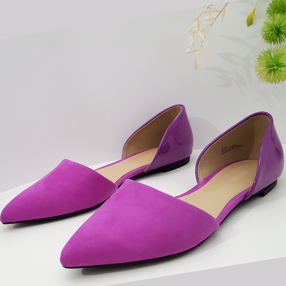 Expressions💗Fuchsia-Purple Suede Patent Pointed Slip On Ballet Flats